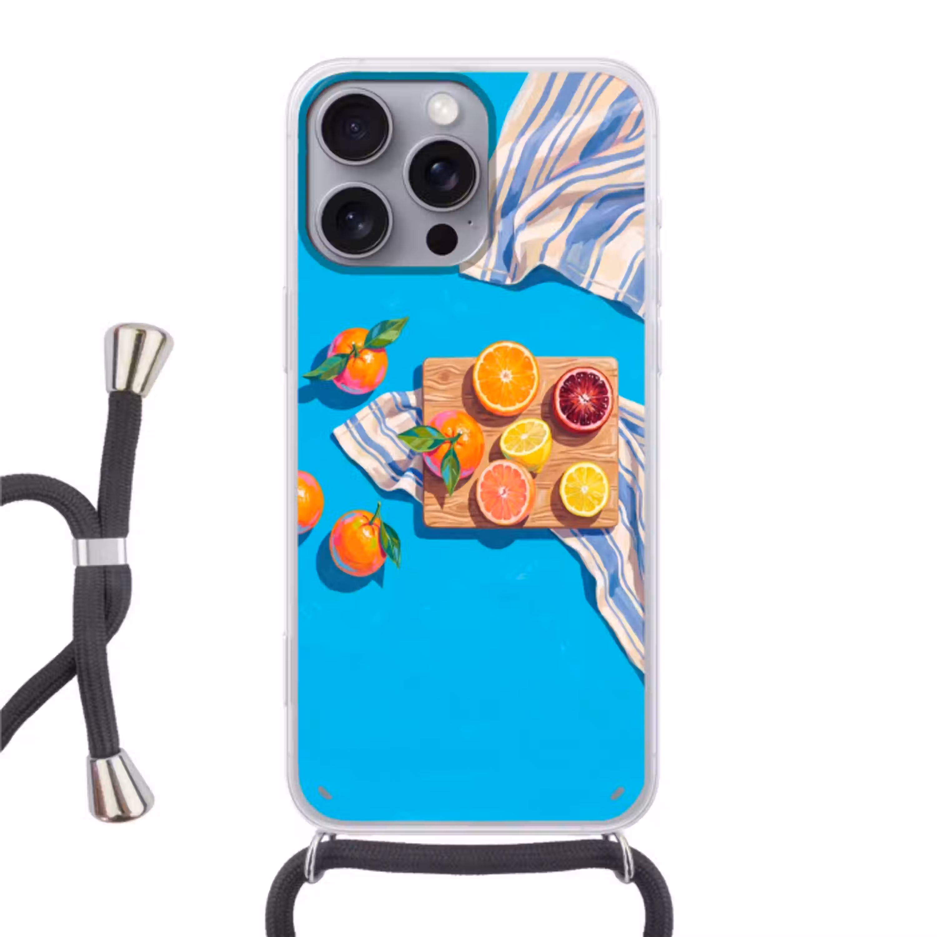 Fruit - Snijplank - Blauw Hoesje iPhone 16 Pro Max met koord klein -3d