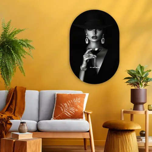 Vrouw - Cocktail - Chic Wandcirkel Ovaal Glas middel -sfeer4