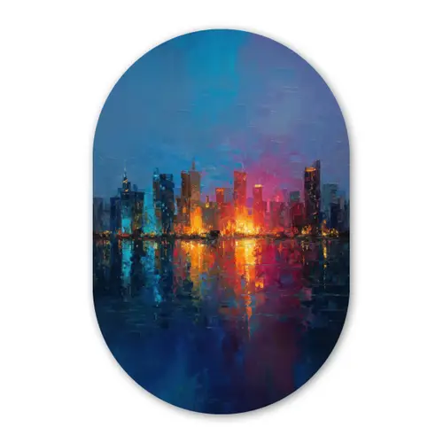 Skyline - Penseelstreken - Donkerblauw - Lichtgevend Wandcirkel Ovaal Forex klein -3d