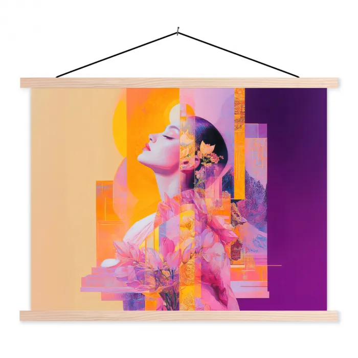 Abstract - Portret - Vrouw - Kleurrijk textielposter latten blank klein -3d