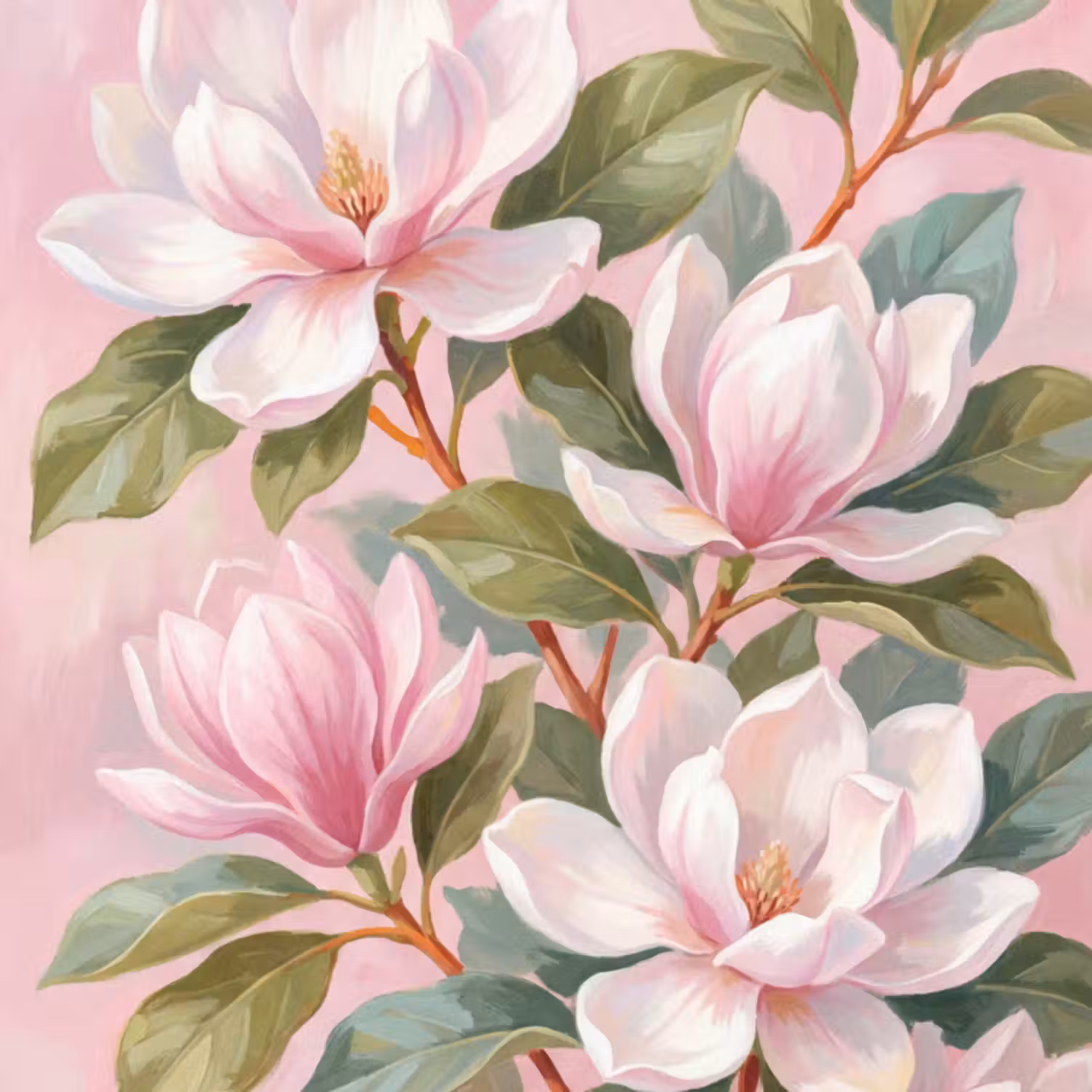 Tapete - Magnolien - Muster - Rosa