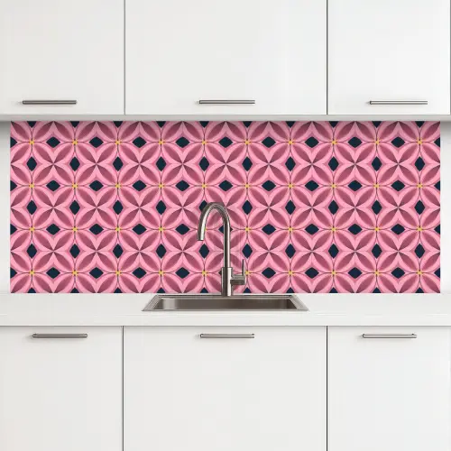Patroon - Bloemblaadjes - Roze - Blauw keuken achterwand 2 middel 871 -3d