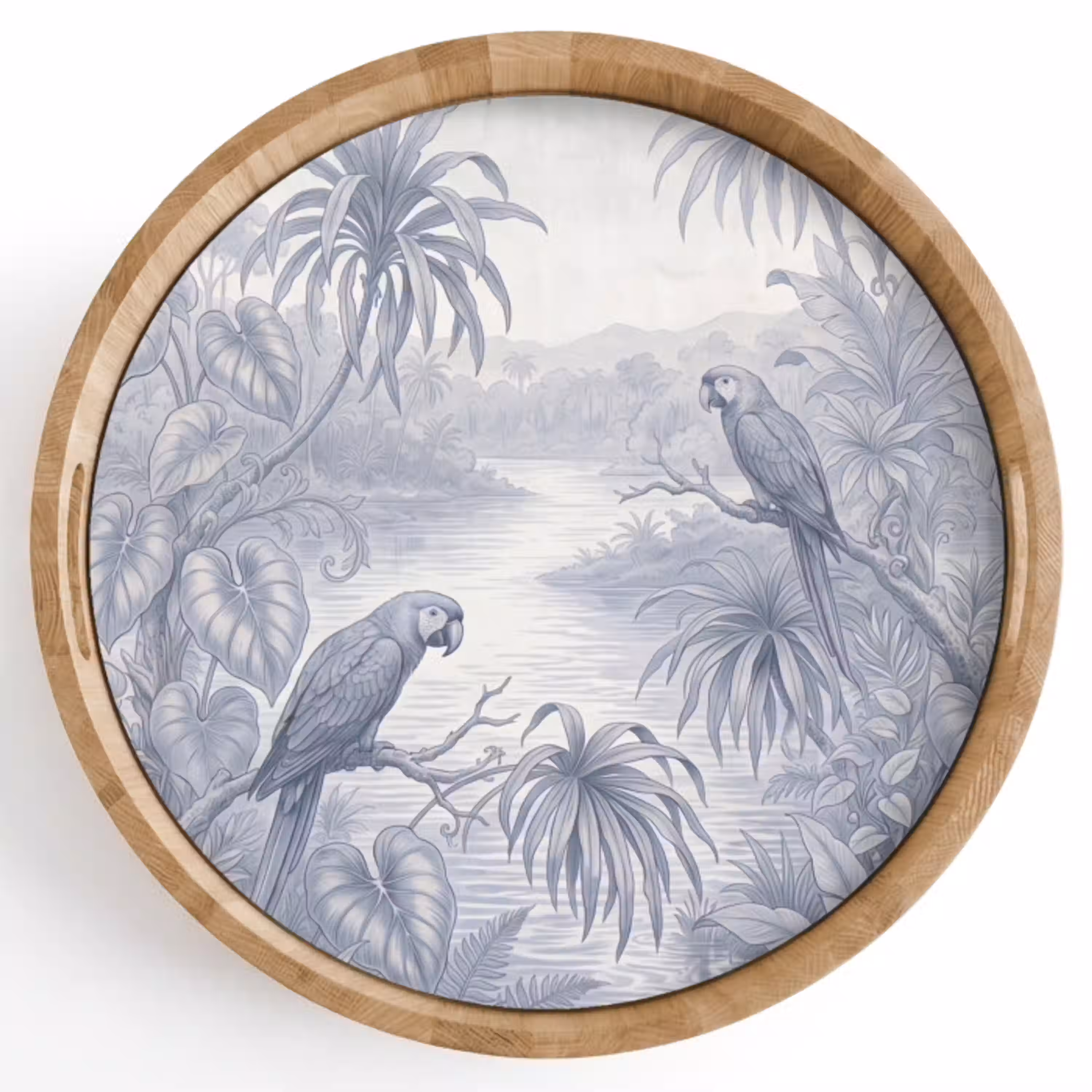Vogel - Rivier - Tropisch - Illustratie - Blauw Dienblad Rond middel -z3d_shopping