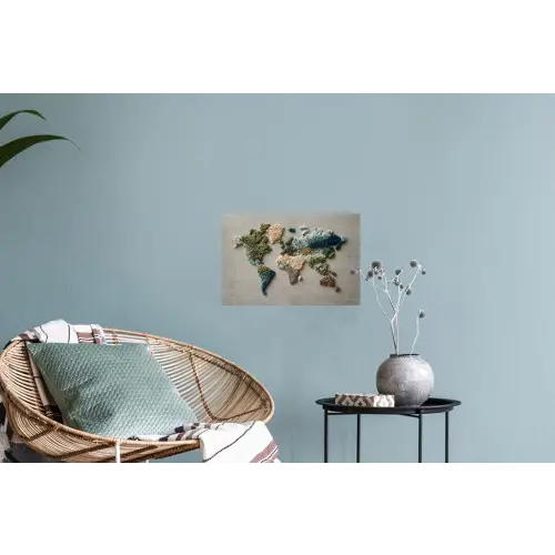 Wereldkaart - Geborduurd - Aardetinten Muursticker klein -plant