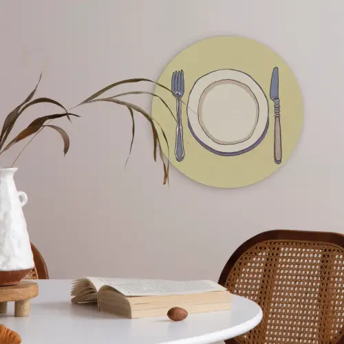 Illustratie - Bord - Bestek - Beige Akoestische PET Vilt - Rond klein -sfeer3