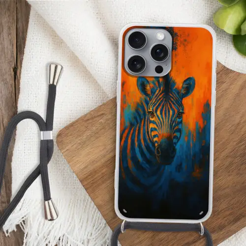 Zebra - Abstract - Blauw Hoesje iPhone 16 Pro Max met koord klein -sfeer4