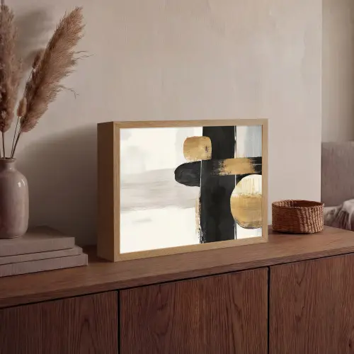Vormen - Penseelstreken - Abstract - Goud Light Box met batterij (Wandlamp) middel -sfeer2
