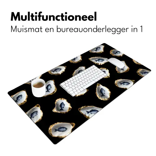 Oesters - Vissen - Blauw - Goud Muismat XXL klein -sfeer4