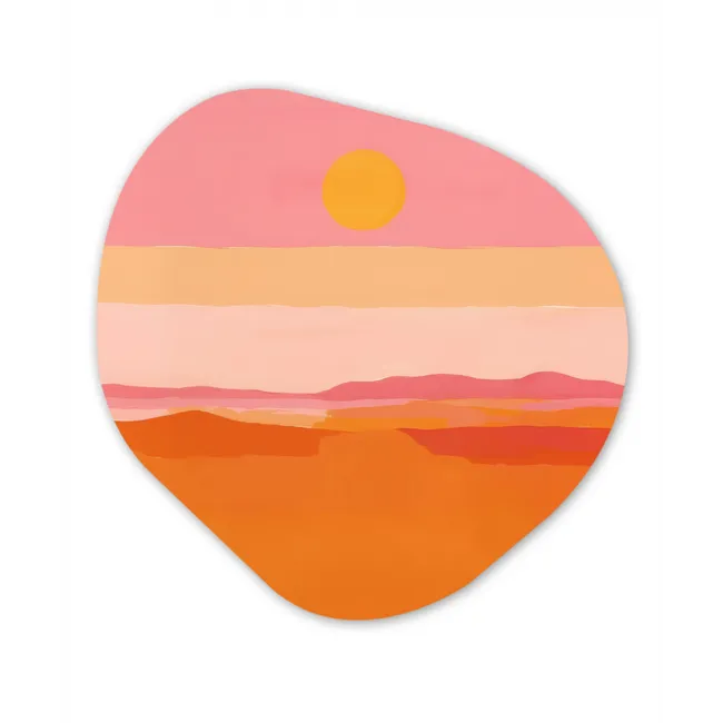 Zon - Abstract - Landschap - Oranje Wandcirkel Organisch Forex 3mm klein -3d