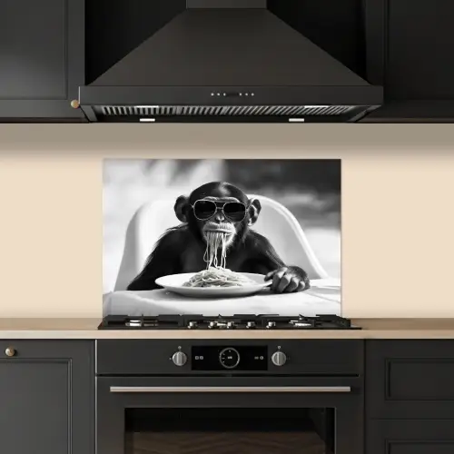 Aap - Spaghetti - Zonnebril - Zwart wit - Cool - Dier keuken achterwand spatscherm klein -sfeer1