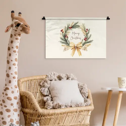 Kerstkrans - Kerst - Goud - Beige Wandkleed katoen klein -wsfeer5_kind