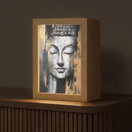 Boedhha - Penseelstreken - Goud - Abstract Light Box met kabel (Tafellamp) klein -z3d_website