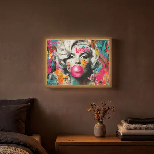 Vrouw - Kauwgom - Graffiti - Neonkleuren Light Box met batterij (Wandlamp) middel -sfeer4