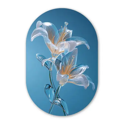 Lelies - Blauw - Glazen Wandcirkel Ovaal Forex klein -3d