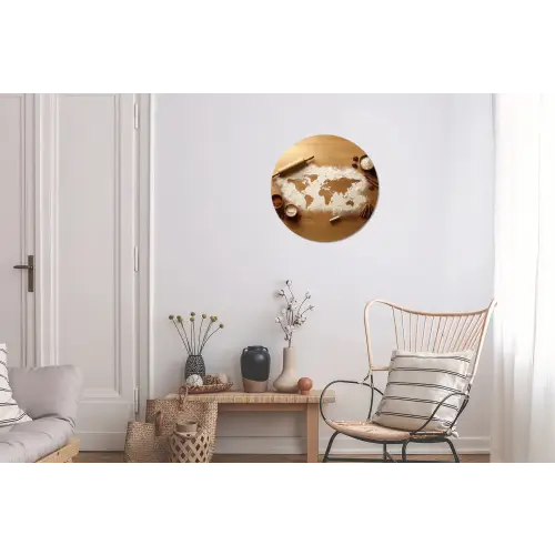 Hout - Wereldkaart - Bakken - Keuken Wandcirkel aluminium klein -woonkamer