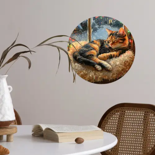 Kat - Kerst - Winter - Dier Wandcirkel behangsticker klein -sfeer3