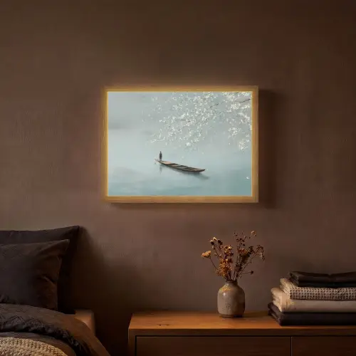 Bloesems - Minimalistisch - Wateroppervlak - Boot Light Box met batterij (Wandlamp) middel -sfeer4