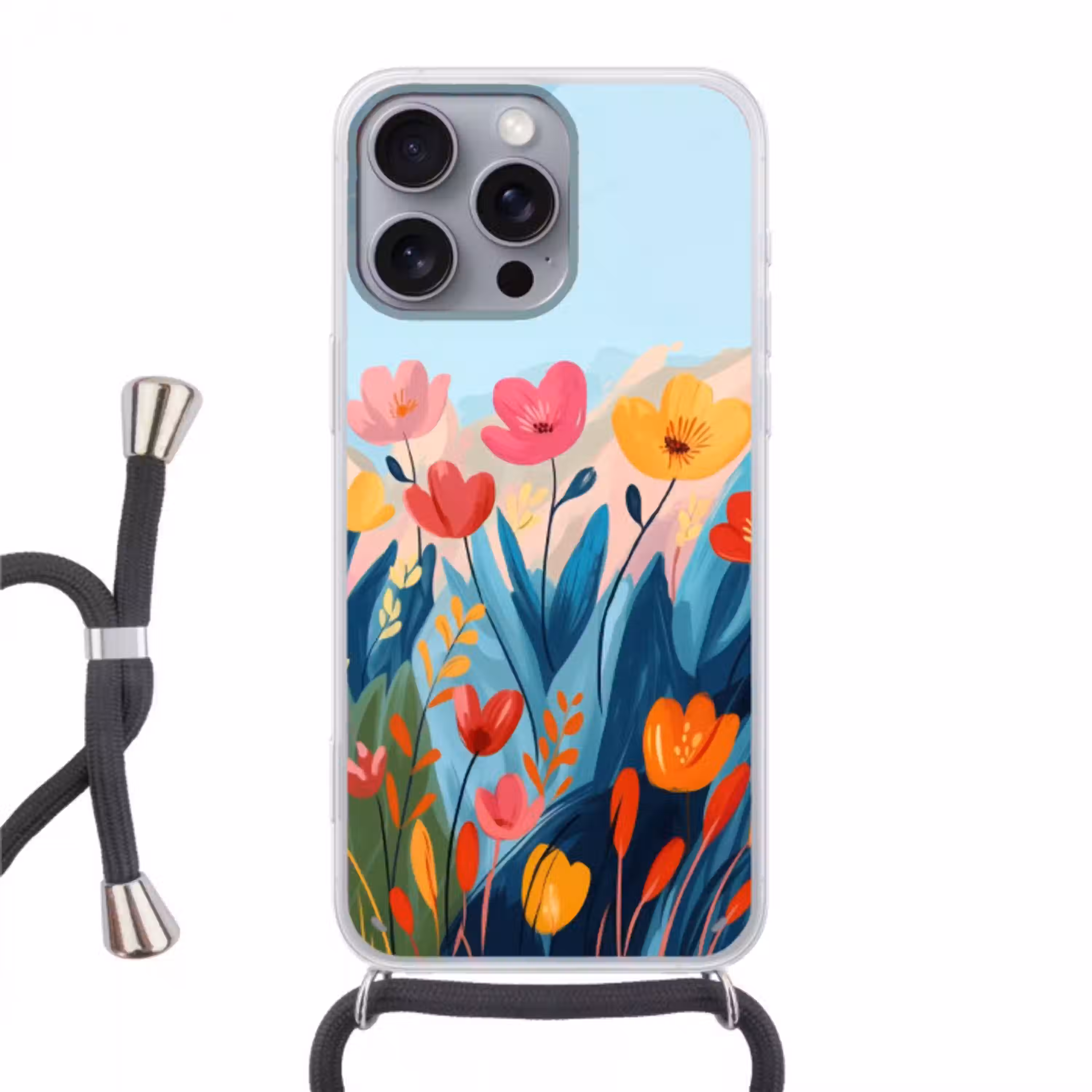 Illustratie - Bloemen - Kleurrijk Hoesje iPhone 16 Pro Max met koord klein -3d