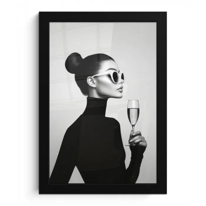 Vrouw - Champagne - Modern fotolijst zwart zonder passe partout klein -3d
