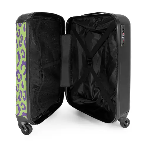 Dierenprints - Panterprint koffer in paars en groen NBS - Handbagage koffer - Unisex middel -binnenkant