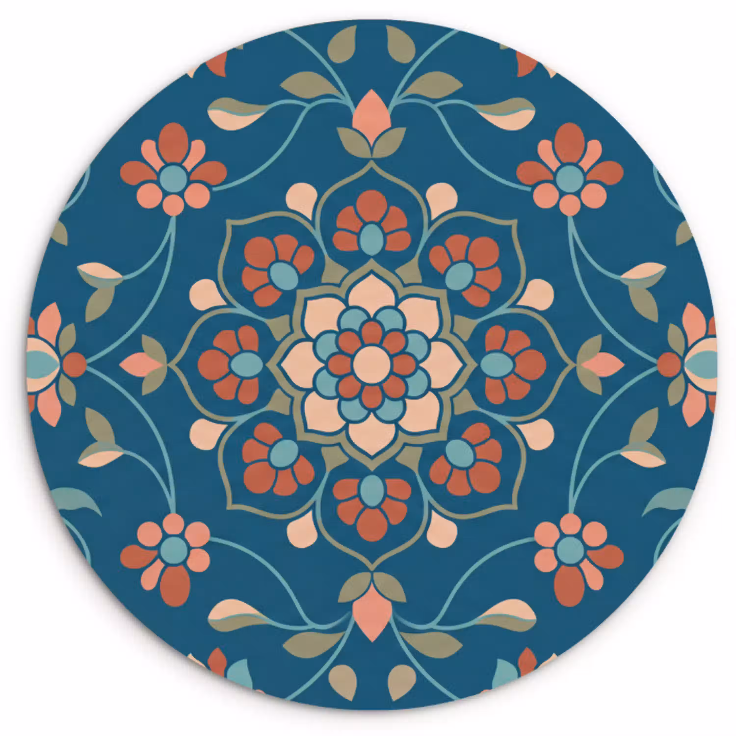 Bloemen - Patroon - Natuur - Ornament - Blauw Wandcirkel plexiglas klein -3d