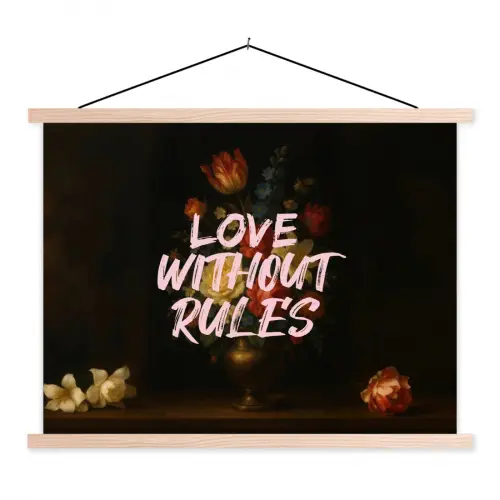 Liefde - Modern - Bloemen textielposter latten blank klein -3d
