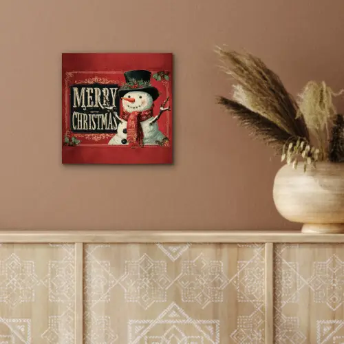 Klassiek - Kerstgroet - Sneeuwpop - Rood aluminium wit klein -sfeer4