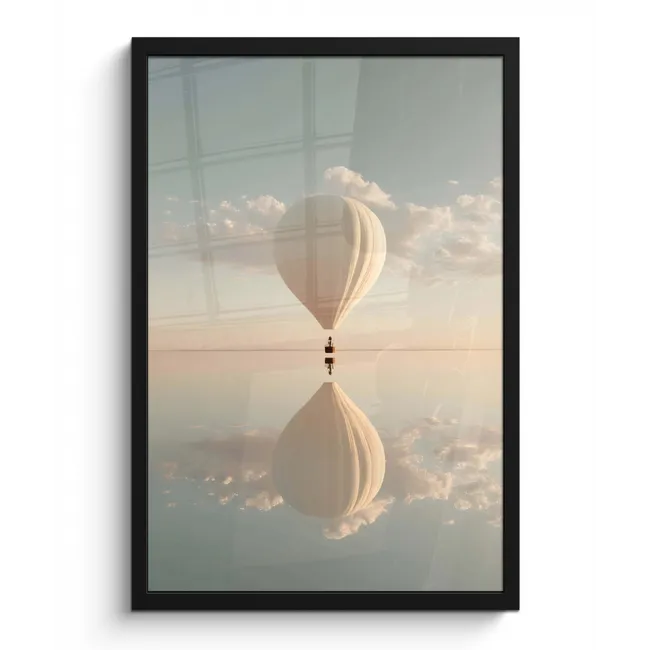 Poster met lijst - Luchtballon - Wolken - Water - Blauw