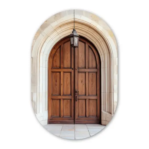 Houten - Deur - Lantaarn Wandcirkel Ovaal Glas middel -3d