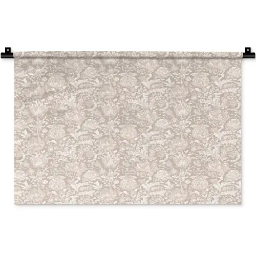 Bloemenprint - Grijs - Crème Wandkleed katoen klein 269 -zz3d