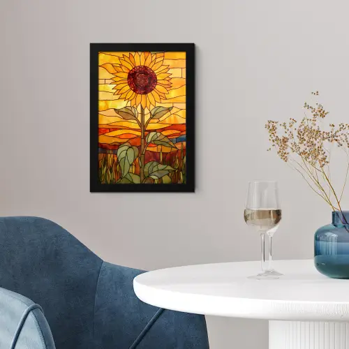 Zonnebloem - Mozaïek - Zonsondergang - Geel fotolijst zwart zonder passe partout klein -sfeer4