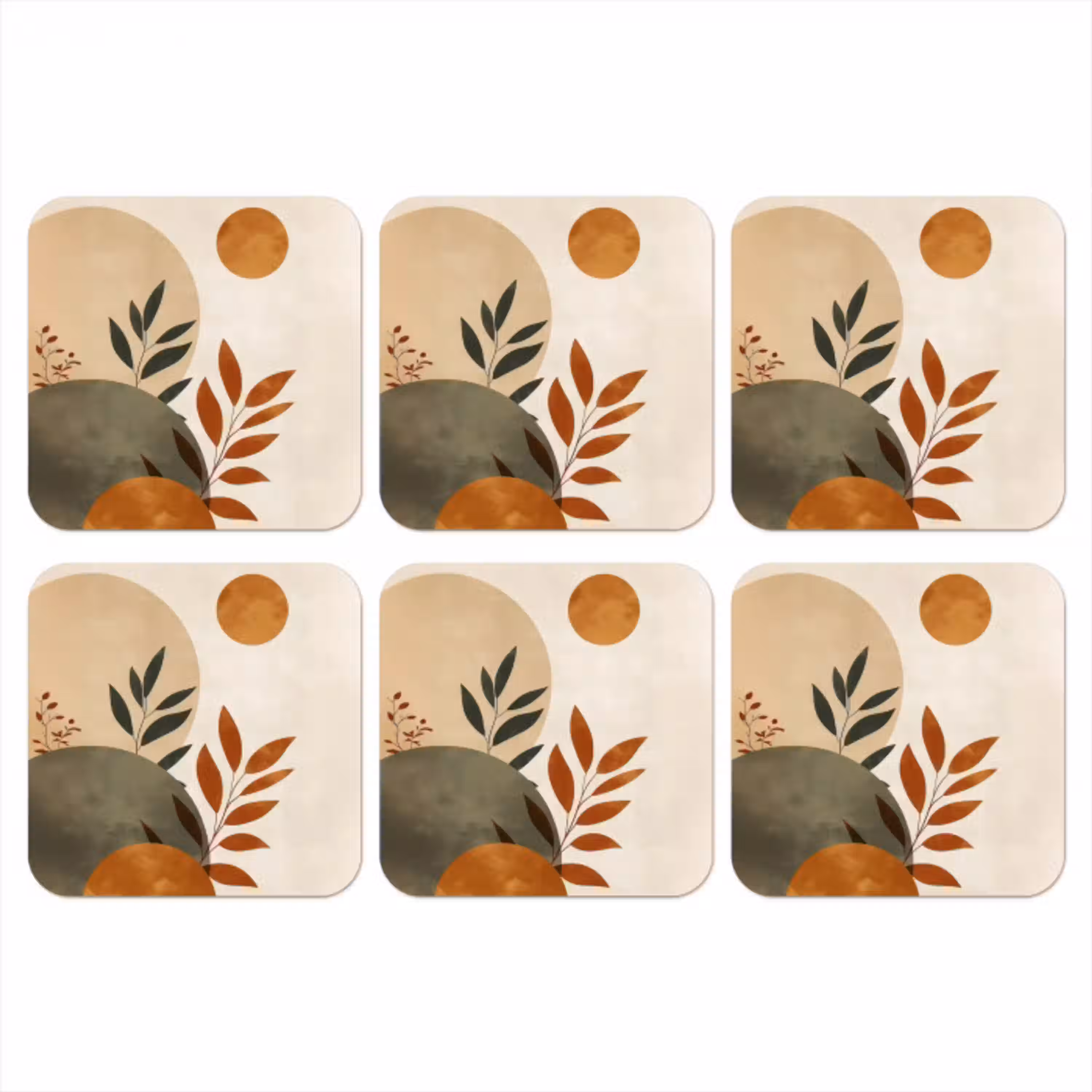 Vormen - Rond - Bladeren - Beige onderzetter kurk middel -3d