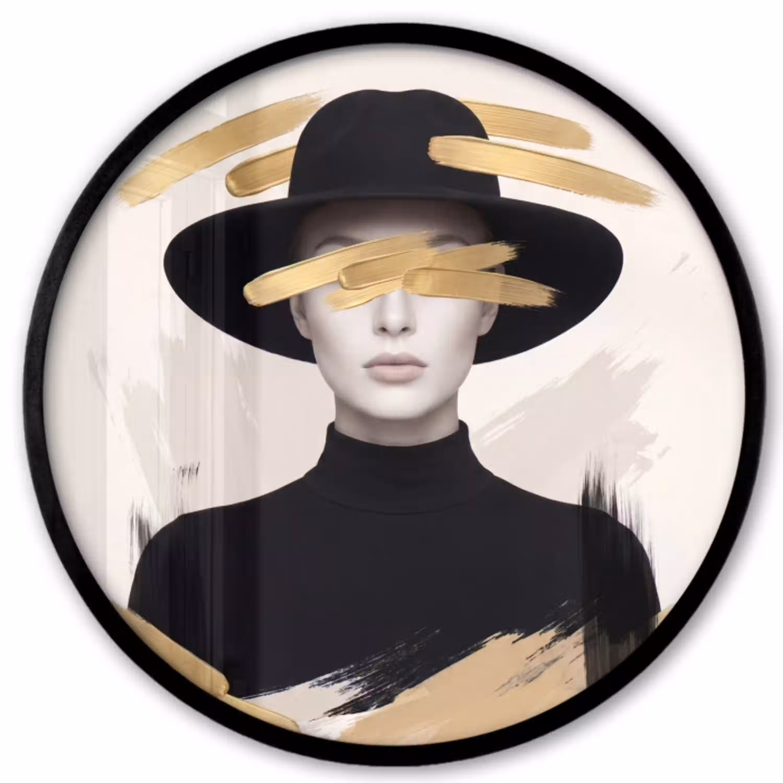 Vrouw - Portret - Modern - Goud - Kunst Fotolijst rond zonder passe partout klein -3d