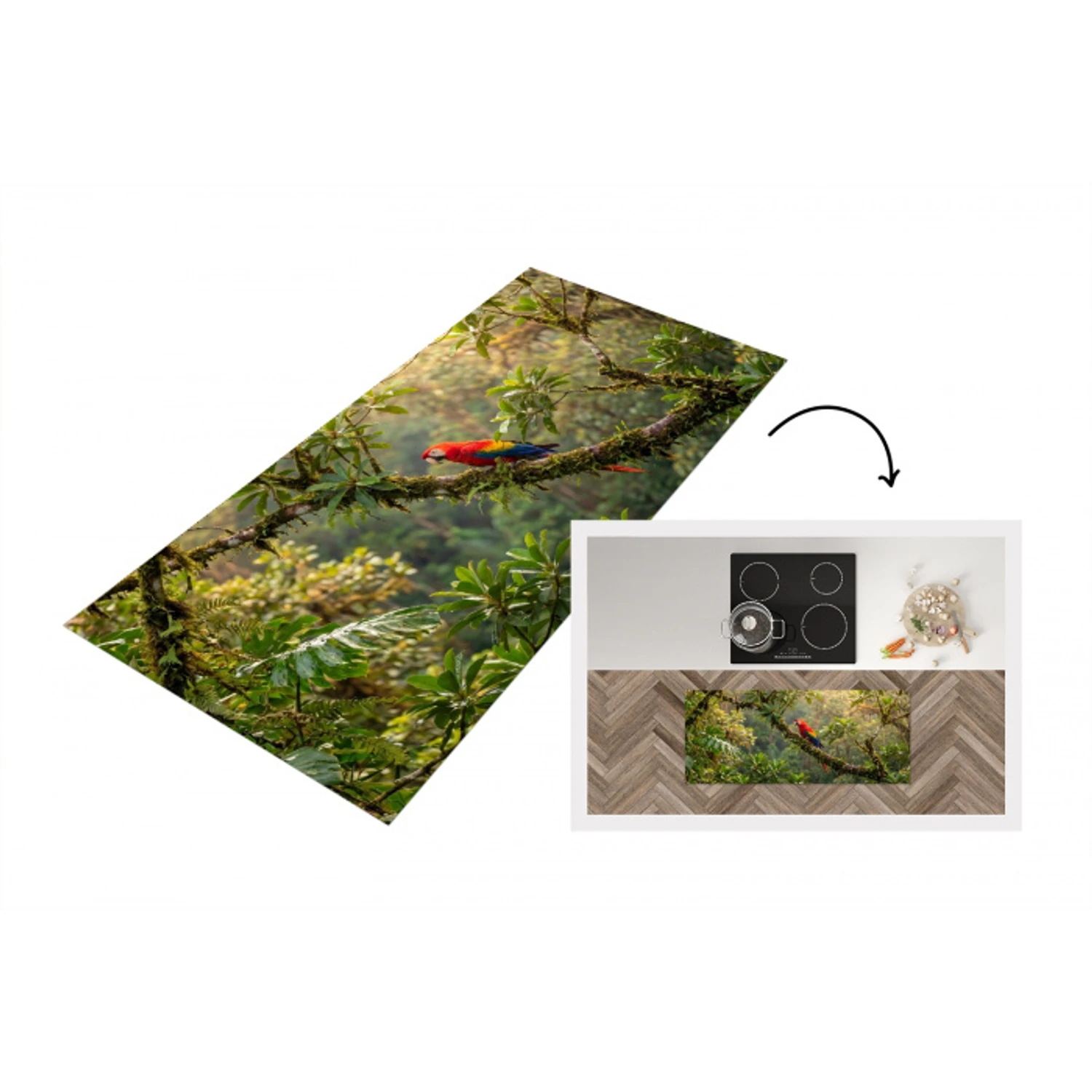 Ara - Jungle - Rood Keukenloper - keukenmat middel -3d
