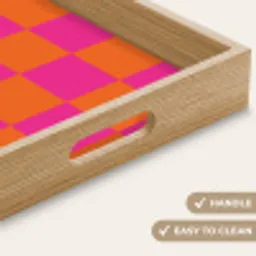 Schaakbord print - Oranje - Roze - Blokjes Dienblad Rechthoek middel -USP_HandgreepEN