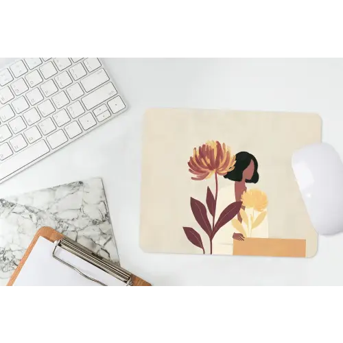 Vrouw - Minimalistisch - Bloem muismat rubber klein -witbureau