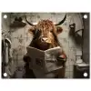 Schotse hooglander - Toilet - Krant - Badkamer tuinposter los doek klein -3d