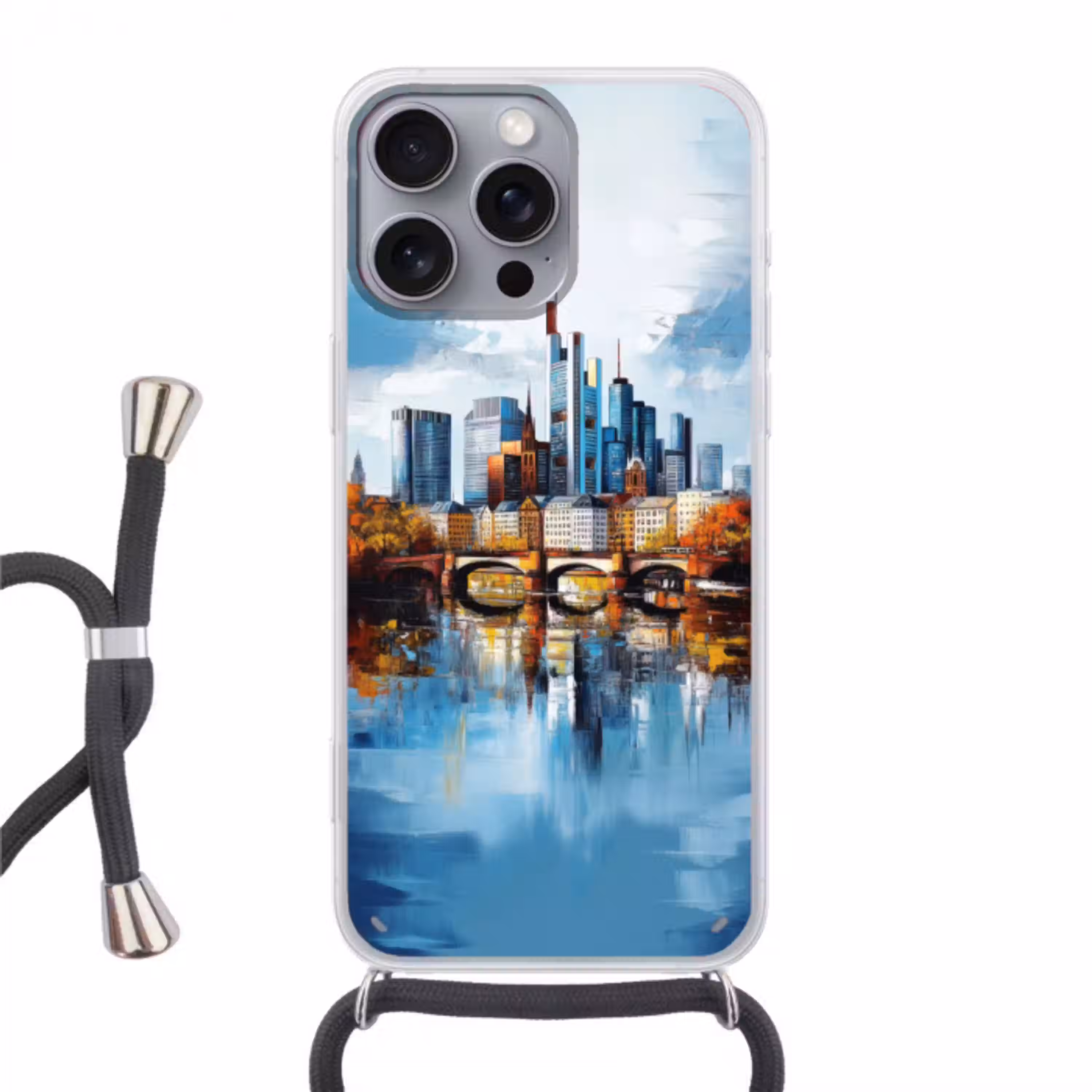 Bomen Frankfurt- Stad - Skyline - Brug Hoesje iPhone 16 Pro Max met koord klein -3d