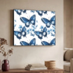 Blauw - Vlinders - Bloemen - Wit Textielframe zwart klein 947 -sfeer3