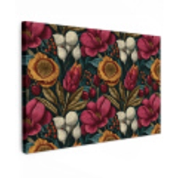 Bloemen - Patroon - Rood - Goud canvas 2cm klein 34 -z3d
