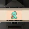 Dino - Boba - kawaii - Oranje keuken achterwand spatscherm klein -sfeer1