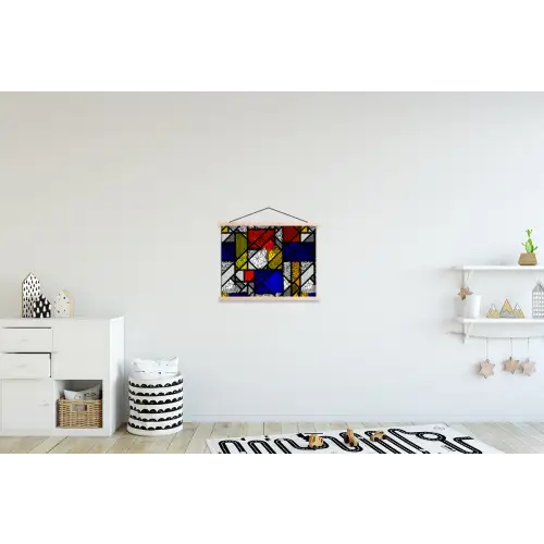 Mondriaan - Glas in lood - Oude Meesters - Kunstwerk - Abstract - Schilderij textielposter latten blank klein -kinderkamer