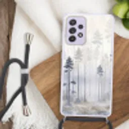 Bos - Bomen - Mist - Natuur - Illustratie - Grijs Hoesje Samsung Galaxy A52 5G met koord klein -sfeer4