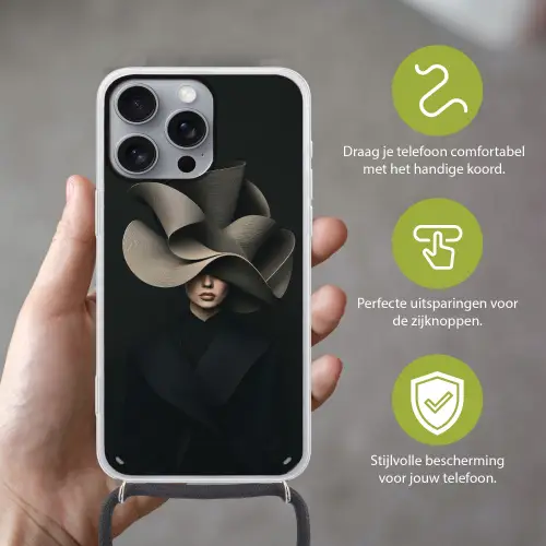 Zwarte - Hoed - Vrouw Hoesje iPhone 16 Pro Max met koord klein -sfeer2_NL