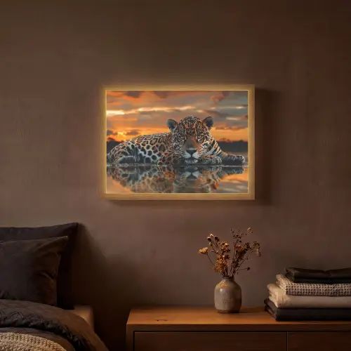 Natuur - Luipaard - Dier - Zonsondergang - Modern Light Box met batterij (Wandlamp) middel -sfeer4