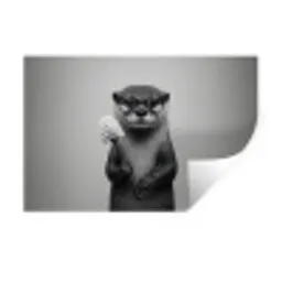 Otter - Wc-borstel - Bril - Zwart - Wit Muursticker klein -3d