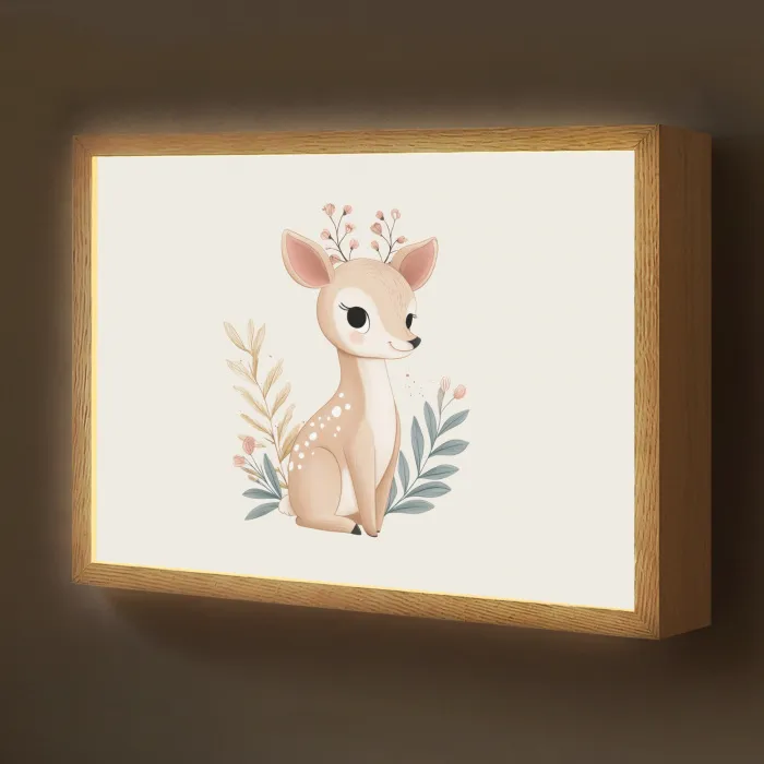 Hertje - Minimalistisch - Aquarel - Bladeren Light Box met batterij (Wandlamp kind) middel -z3d_website