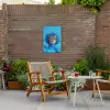 Vrouw - Bloem - Blauw - Modern - Bril - Portret Tuinposter op houten frame 2 cm dik klein -sfeer3