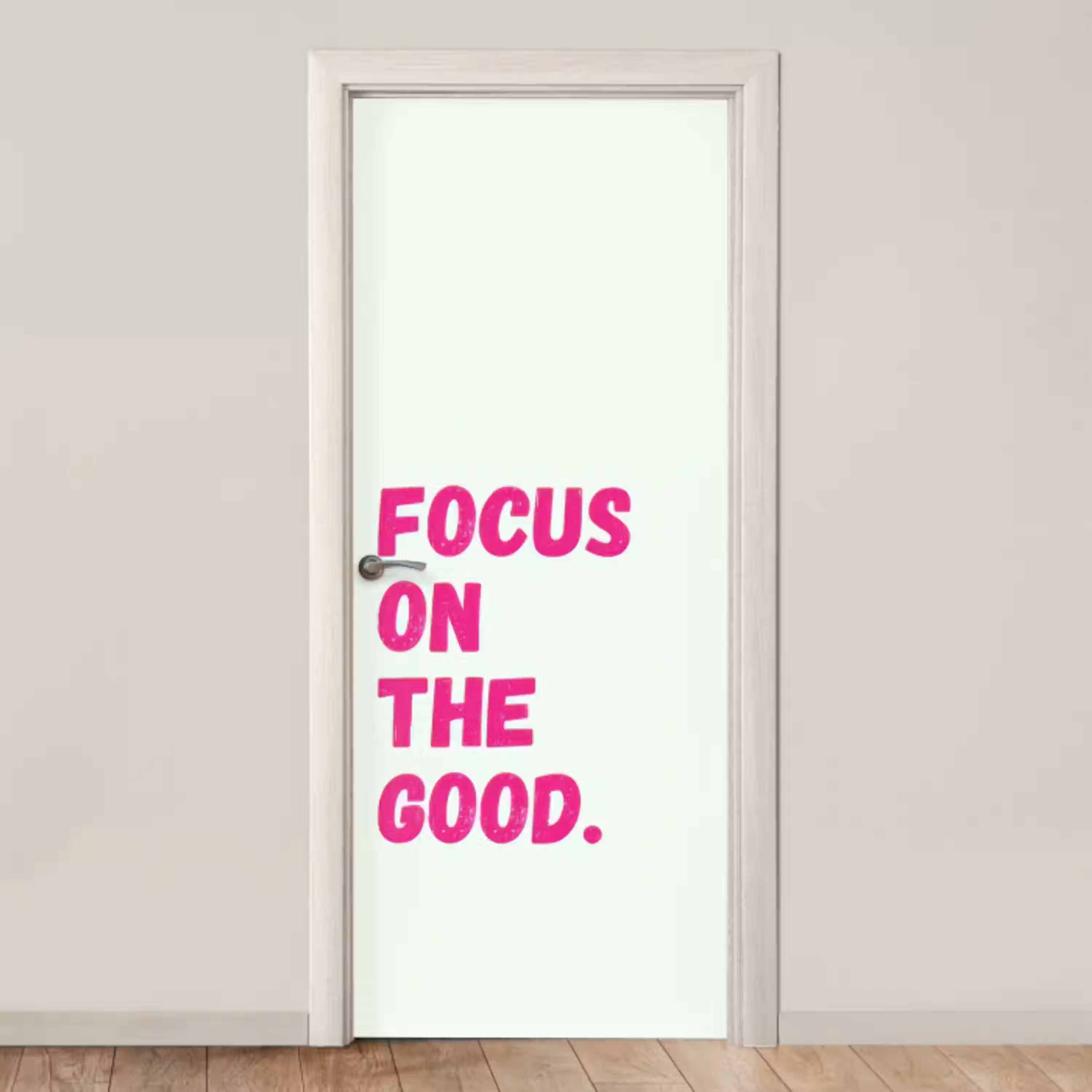 Focus on the good - Beige - Roze deurposter klein -3d_beige
