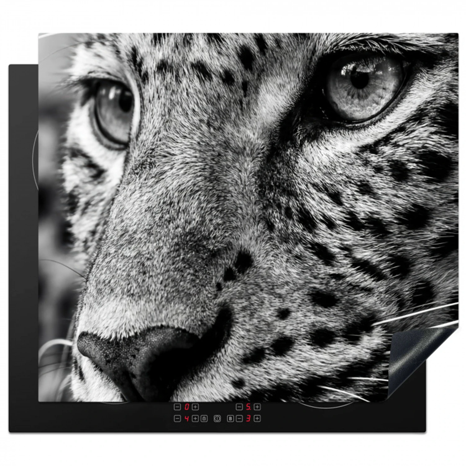 Luipaard - Zwart - Wit - Oog Inductie beschermer vinyl 3mm middel -3d